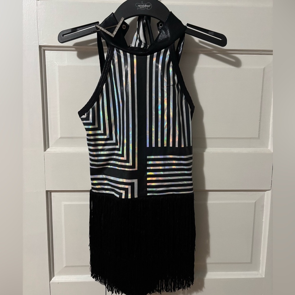 Black and Silver Geometric Fringe Dance Costume